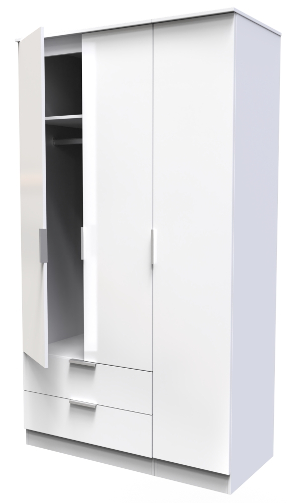 Product photograph of Plymouth White Gloss 3 Door 2 Drawer Tall Wardrobe from Choice Furniture Superstore.