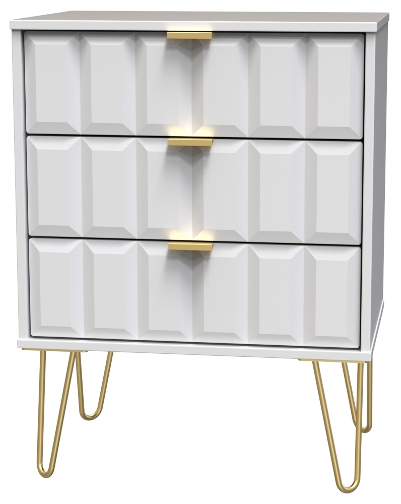 Product photograph of Cube White Matt 3 Drawer Midi Chest With Hairpin Legs from Choice Furniture Superstore.