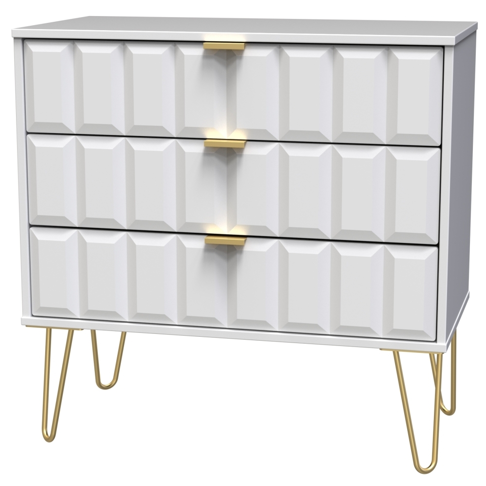 Product photograph of Cube White Matt 3 Drawer Chest With Hairpin Legs from Choice Furniture Superstore.