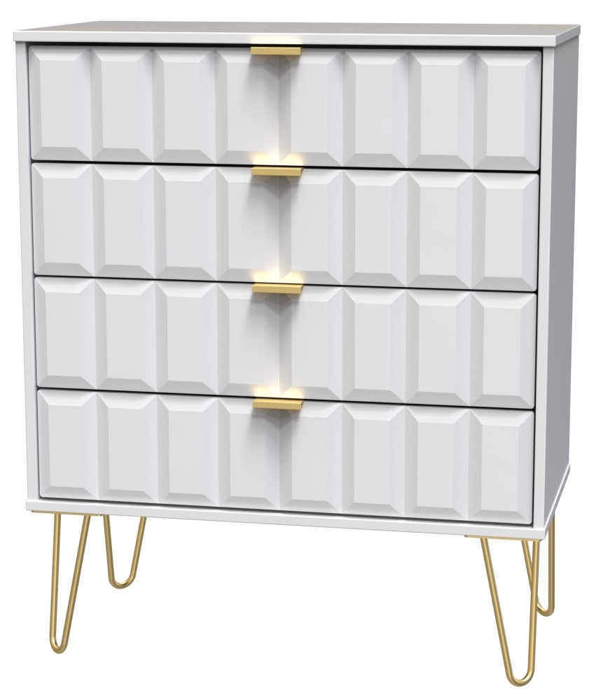 Product photograph of Cube White Matt 4 Drawer Chest With Hairpin Legs from Choice Furniture Superstore.