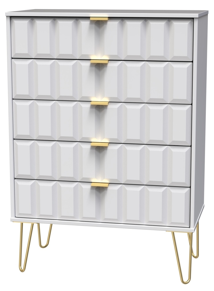 Product photograph of Cube White Matt 5 Drawer Chest With Hairpin Legs from Choice Furniture Superstore.