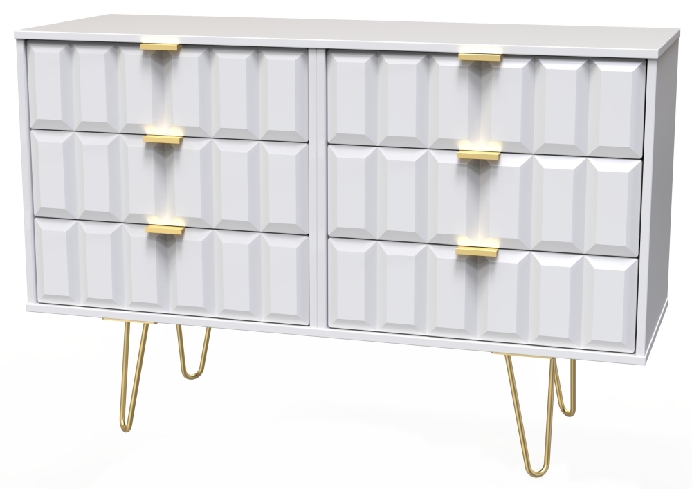 Product photograph of Cube White 6 Drawer Midi Chest With Gold Hairpin Legs from Choice Furniture Superstore.