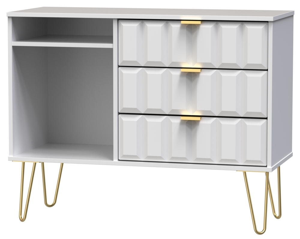 Product photograph of Cube White Matt 3 Drawer Tv Unit With Hairpin Legs from Choice Furniture Superstore.