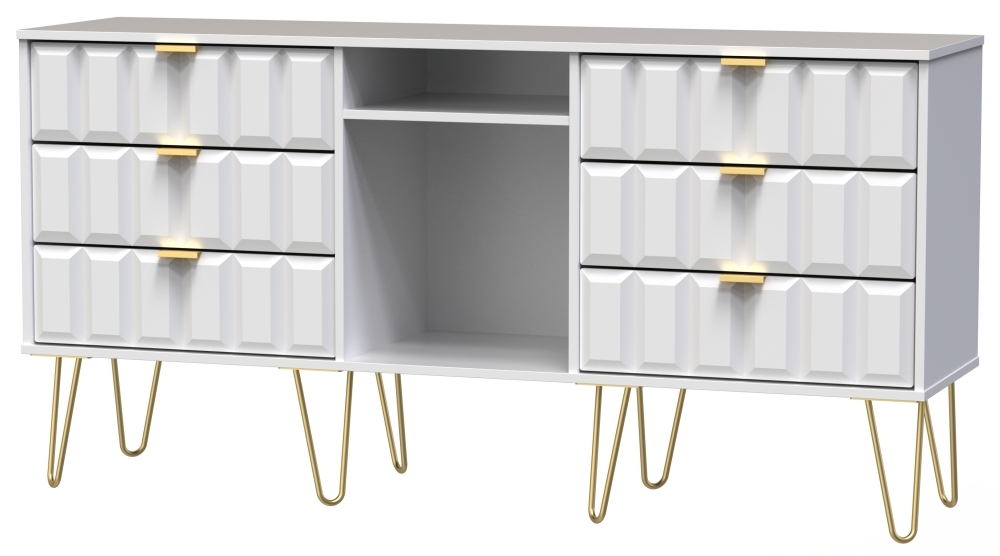 Product photograph of Cube White Matt 6 Drawer Tv Unit With Hairpin Legs from Choice Furniture Superstore.
