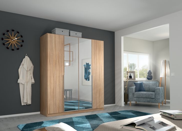 Product photograph of Rauch Alabama 181cm Oak 4 Door Mirror Wardrobe from Choice Furniture Superstore.