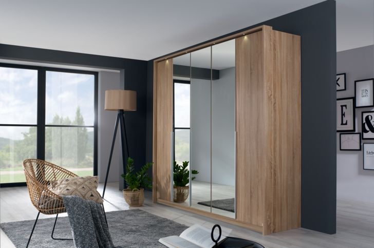 Product photograph of Rauch Alabama 226cm Oak 5 Door Mirror Wardrobe from Choice Furniture Superstore.