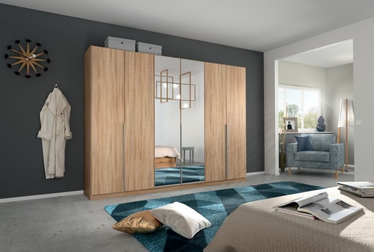 Product photograph of Rauch Alabama 271cm Oak 6 Door Mirror Wardrobe from Choice Furniture Superstore.