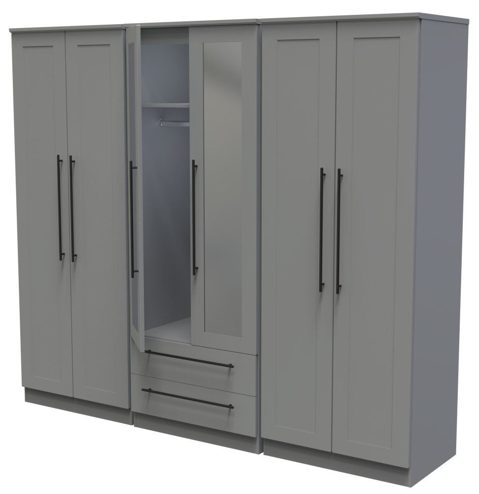 Product photograph of Beverley 6 Door Tall Mirror Combi Wardrobe from Choice Furniture Superstore.