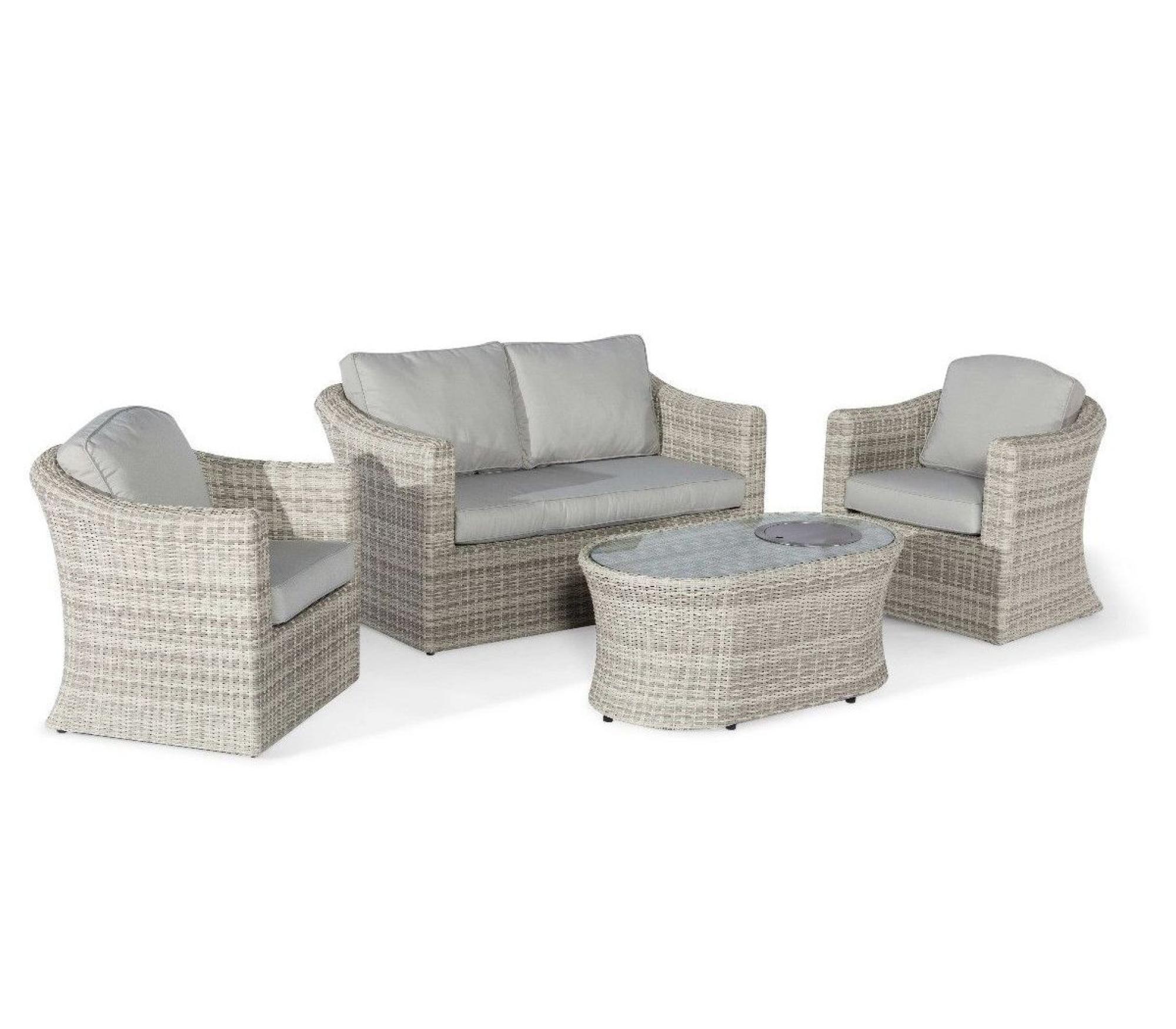 Product photograph of Maze Oxford 2 Seat Light Grey Rattan Sofa With Armchairs And Fire Pit Coffee Table from Choice Furniture Superstore.