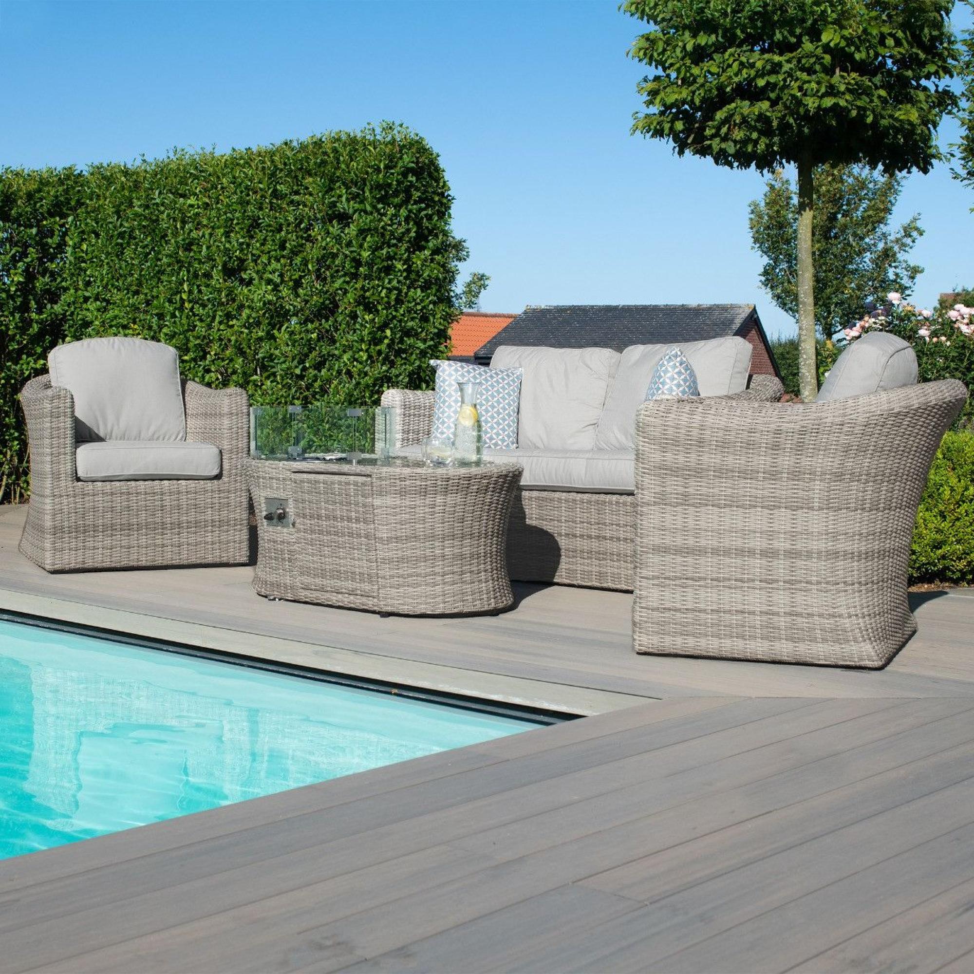 Product photograph of Maze Oxford 2 Seat Light Grey Rattan Sofa With Armchairs And Fire Pit Coffee Table from Choice Furniture Superstore.