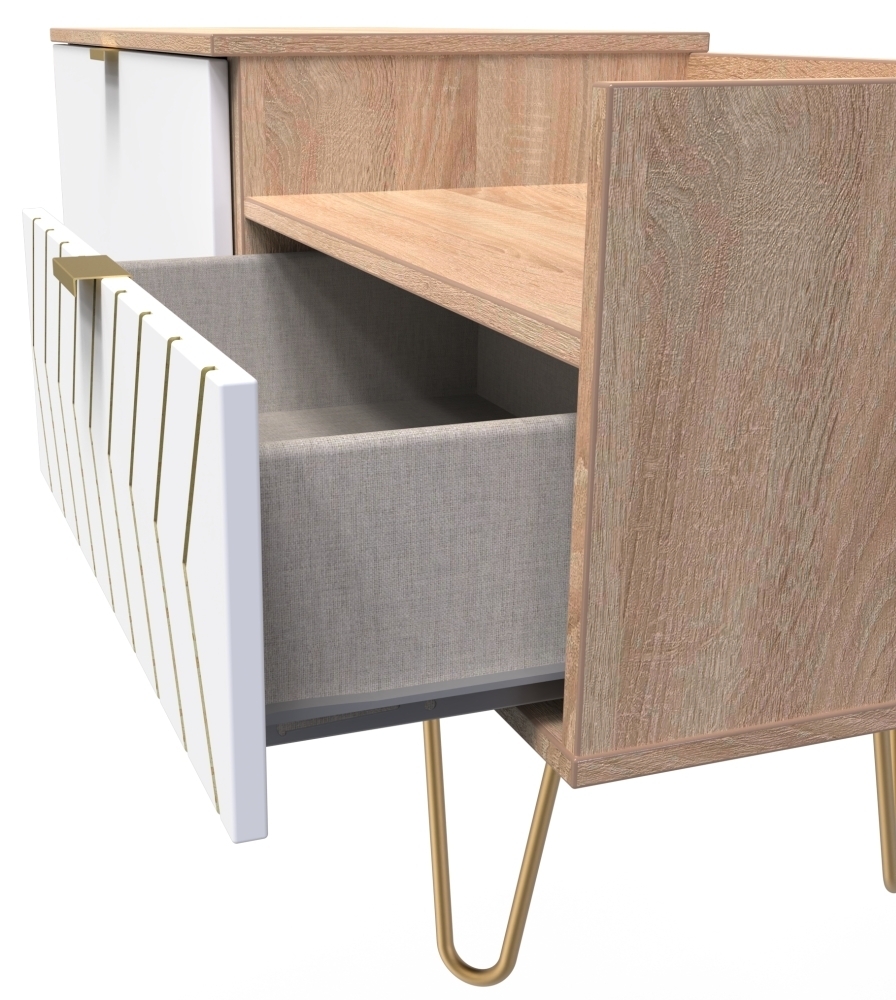 Product photograph of Jigsaw White And Oak Effect 130cm Tv Unit With Gold Hairpin Legs from Choice Furniture Superstore.