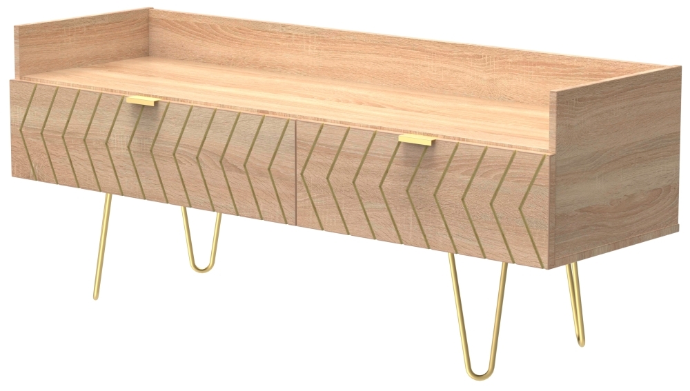 Product photograph of Jigsaw Oak Effect 130cm Tv Unit With Gold Hairpin Legs from Choice Furniture Superstore.