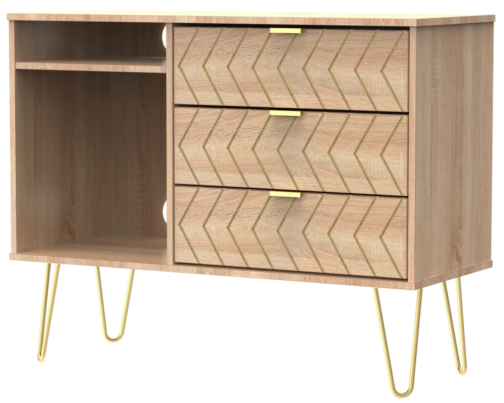 Product photograph of Jigsaw Oak Effect 95cm Tv Unit With Gold Hairpin Legs from Choice Furniture Superstore.