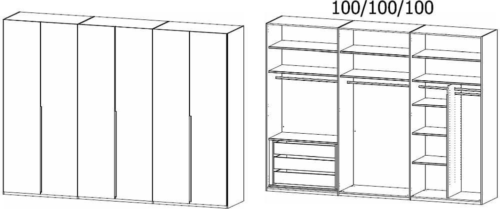 Product photograph of Rauch Purisma 301cm Basalt Glass 6 Door Wardrobe - Graphite Carcase from Choice Furniture Superstore.