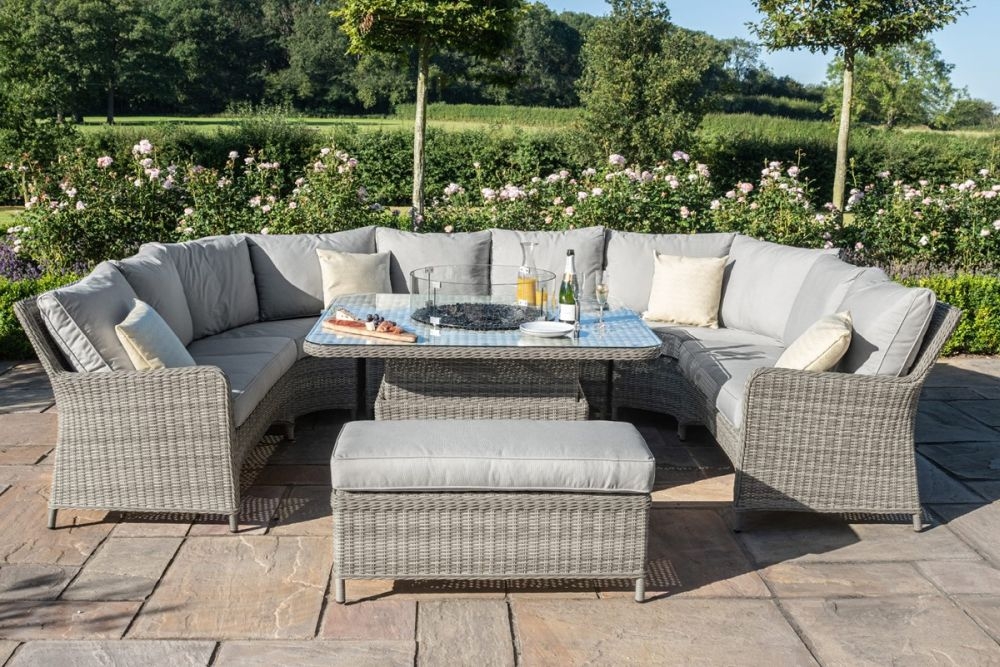 Product photograph of Maze Oxford Royal Light Grey U Shape Rattan Sofa Set With Gas Fire Pit Table from Choice Furniture Superstore.