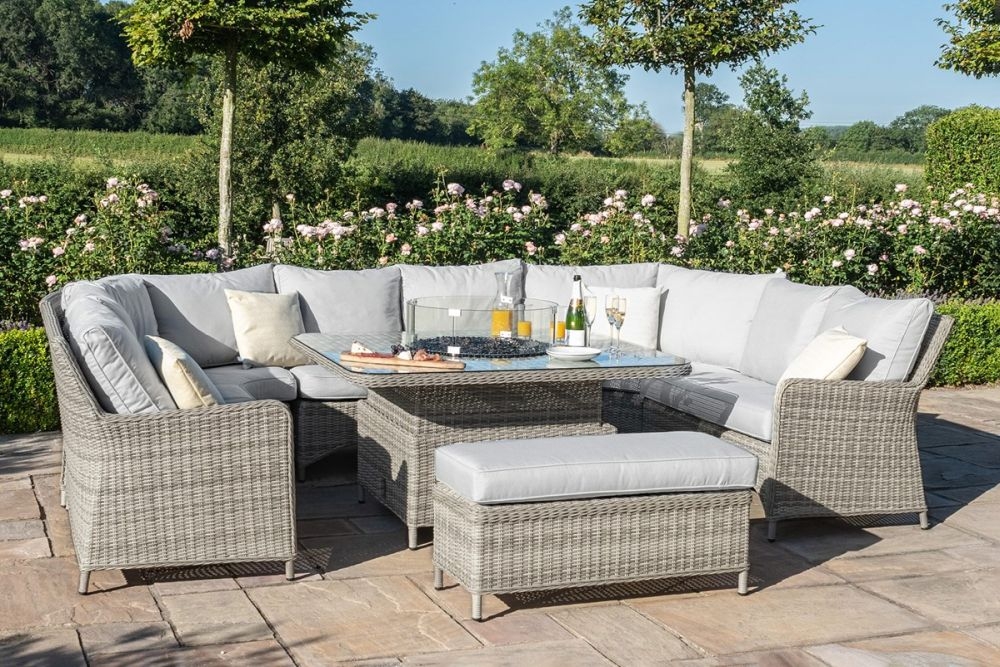 Product photograph of Maze Oxford Royal Light Grey U Shape Rattan Sofa Set With Gas Fire Pit Table from Choice Furniture Superstore.