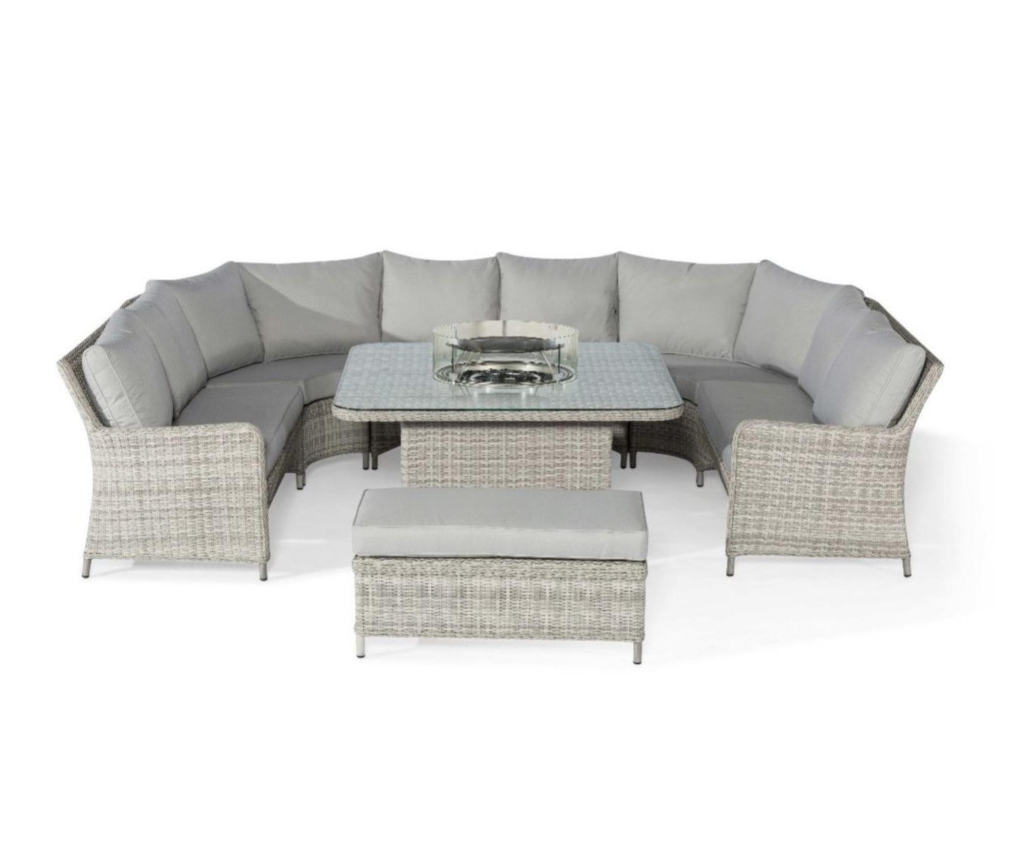 Product photograph of Maze Oxford Royal Light Grey U Shape Rattan Sofa Set With Gas Fire Pit Table from Choice Furniture Superstore.