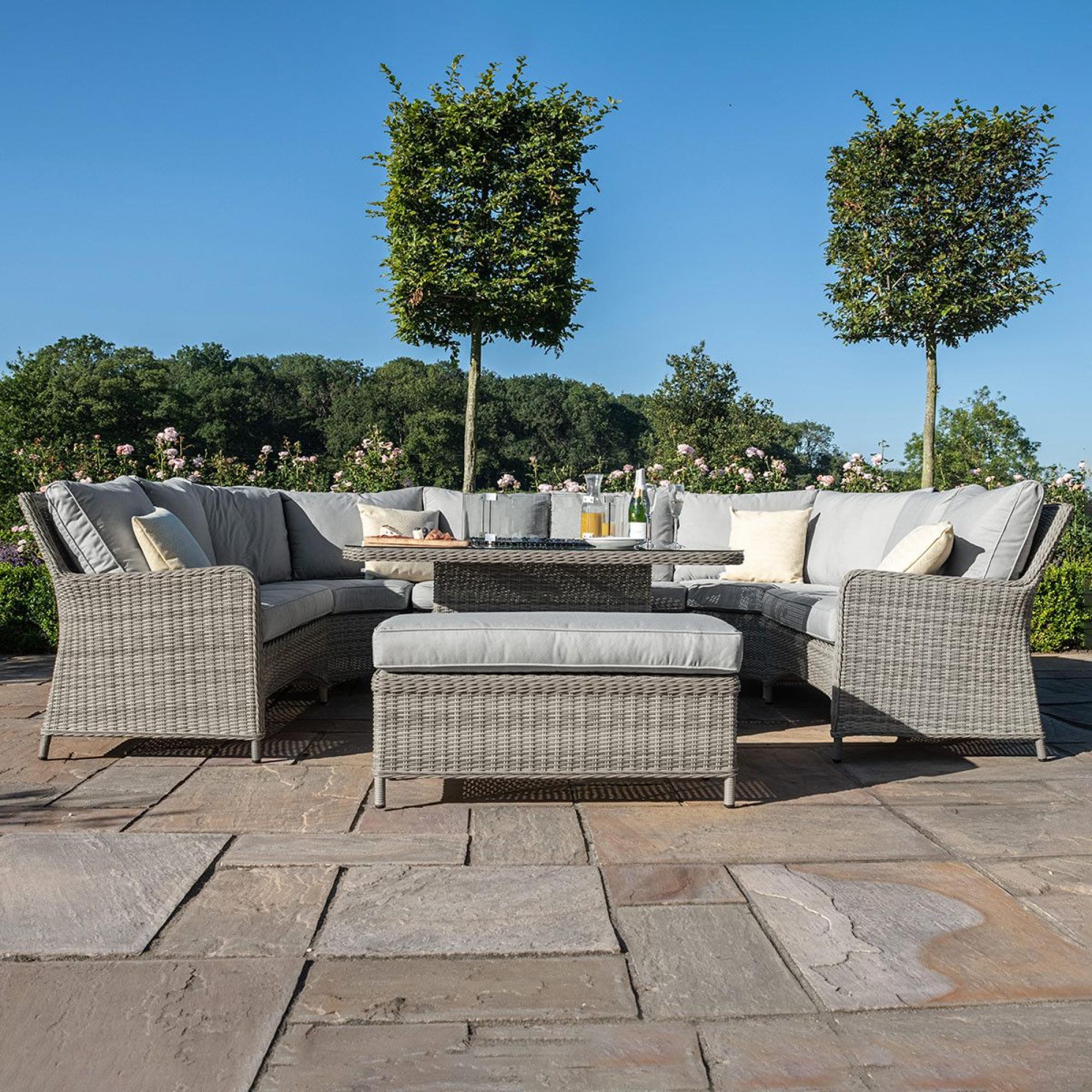Product photograph of Maze Oxford Royal Light Grey U Shape Rattan Sofa Set With Gas Fire Pit Table from Choice Furniture Superstore.