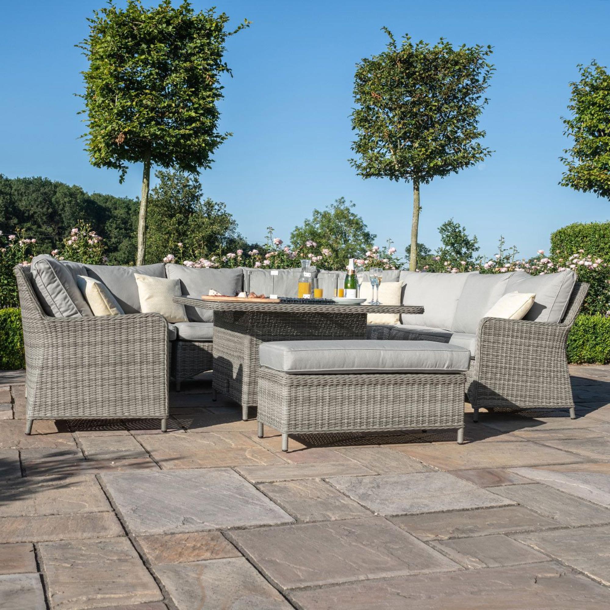 Product photograph of Maze Oxford Royal Light Grey U Shape Rattan Sofa Set With Gas Fire Pit Table from Choice Furniture Superstore.