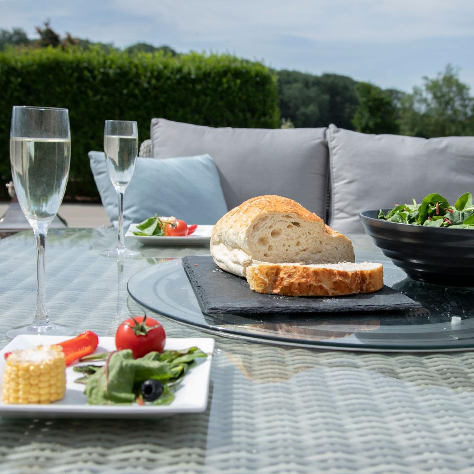 Product photograph of Maze Oxford Royal Light Grey U Shape Rattan Sofa Set With Gas Fire Pit Table from Choice Furniture Superstore.