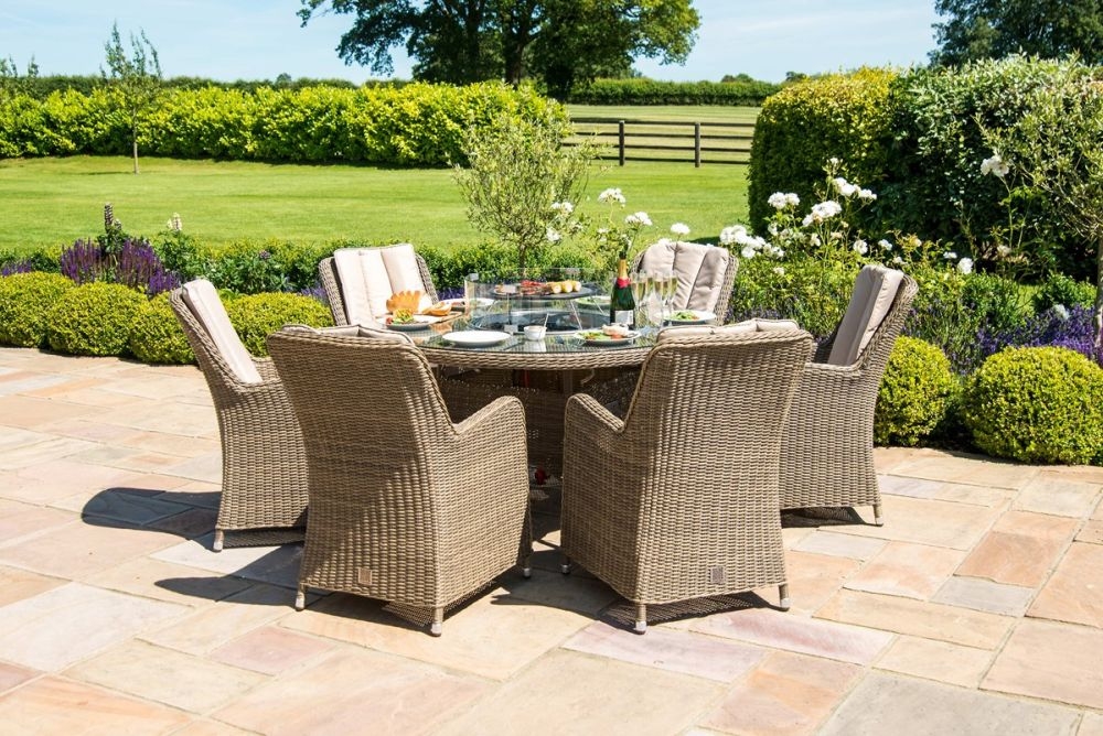 Product photograph of Maze Winchester Venice 6 Seat Round Rattan Fire Pit Dining Set With Lazy Susan - Kit-win-135-rfp-vc-ls from Choice Furniture Superstore.