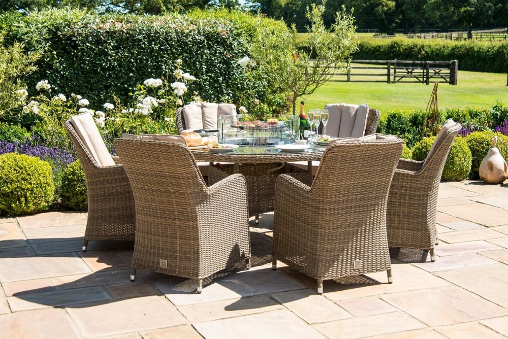 Product photograph of Maze Winchester Venice 6 Seat Round Rattan Fire Pit Dining Set With Lazy Susan - Kit-win-135-rfp-vc-ls from Choice Furniture Superstore.