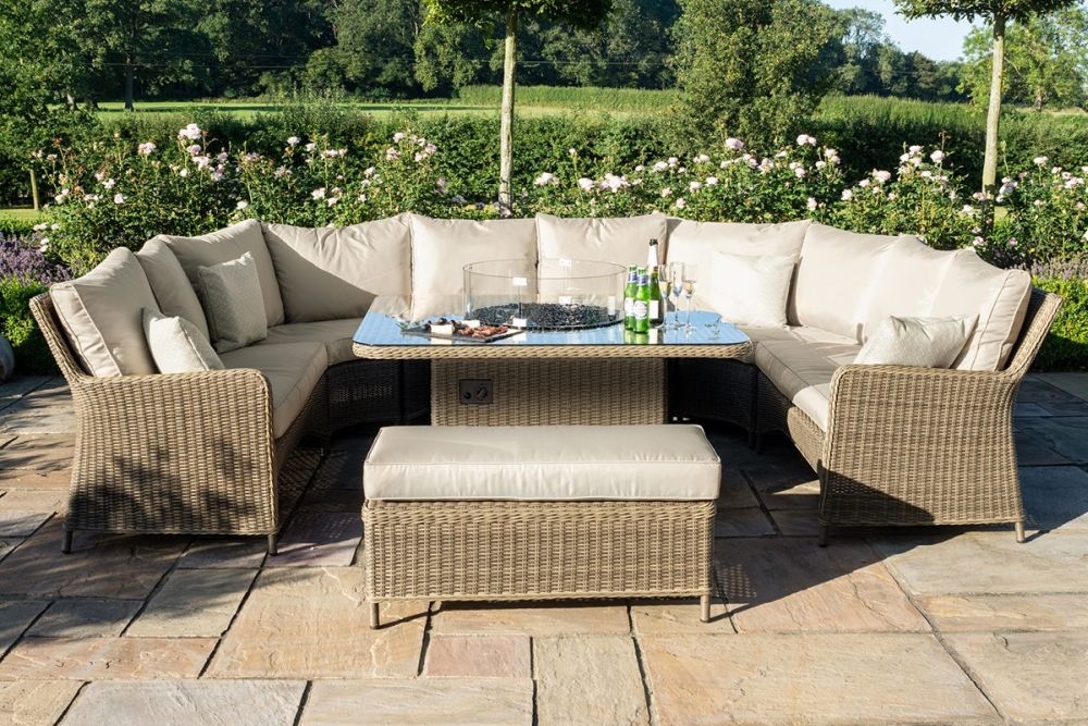 Product photograph of Maze Winchester Royal U Shape Rattan Sofa Set With Gas Fire Pit Table from Choice Furniture Superstore.