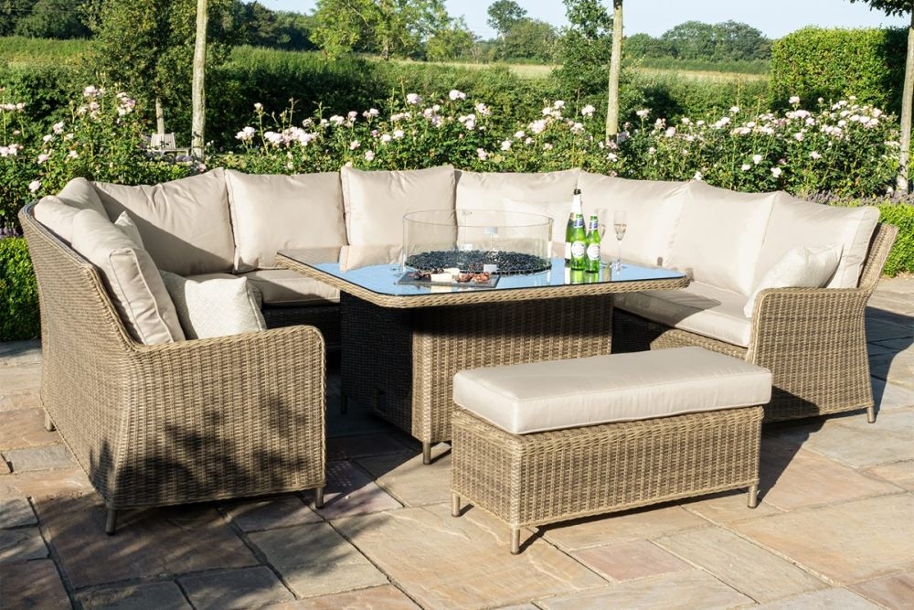 Product photograph of Maze Winchester Royal U Shape Rattan Sofa Set With Gas Fire Pit Table from Choice Furniture Superstore.