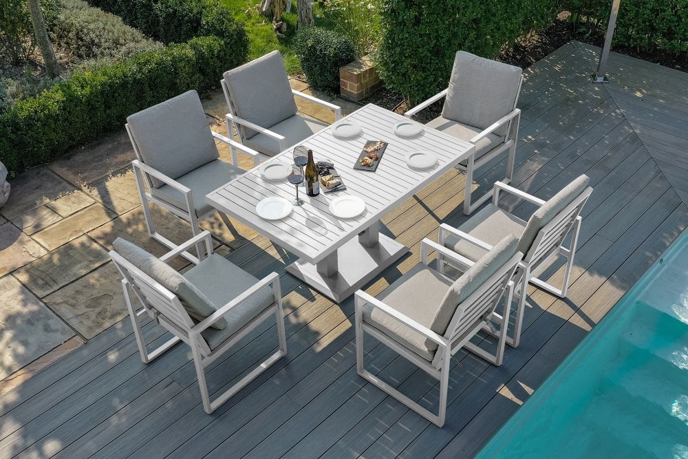 Product photograph of Maze Amalfi 6 Seat Rectangular Dining Set With Gas Lift Rising Table from Choice Furniture Superstore.