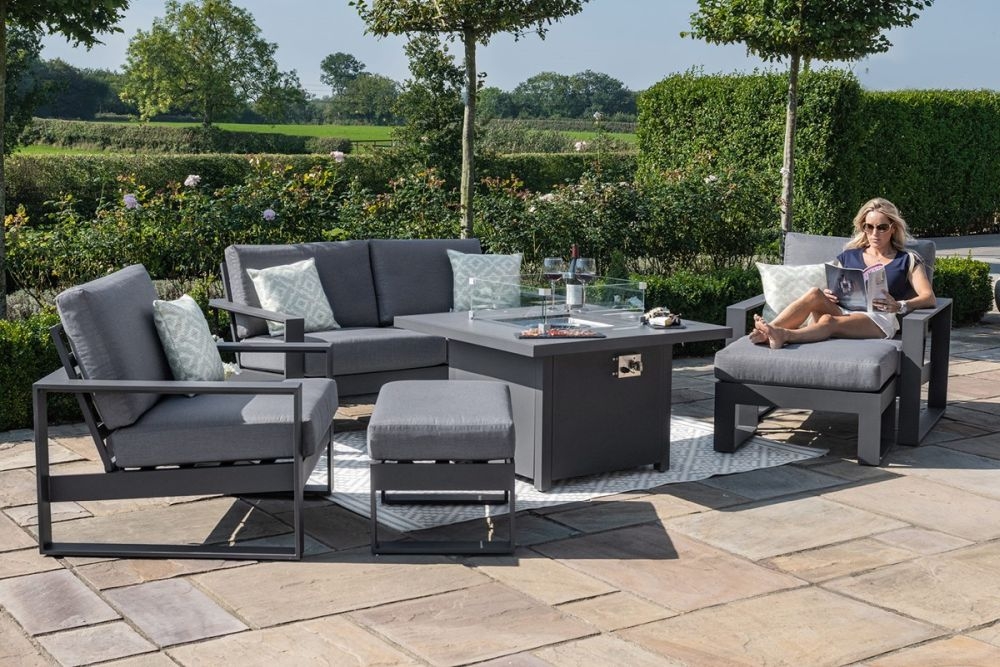 Product photograph of Maze Amalfi Grey 2 Seat Sofa Dining Set With Fire Pit Table from Choice Furniture Superstore.
