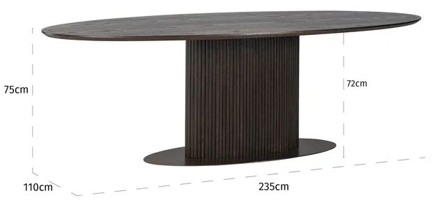 Product photograph of Luxor Brown Fluted Ribbed Dining Table 235cm Seats 8 To 10 Diners Oval Top from Choice Furniture Superstore.