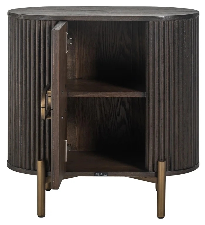 Product photograph of Luxor Brushed Brass Ribbed 1 Door Curved Bedside Cabinet from Choice Furniture Superstore.