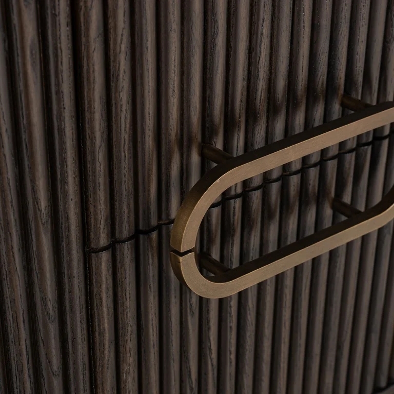 Product photograph of Luxor Brushed Brass Ribbed 1 Door Curved Bedside Cabinet from Choice Furniture Superstore.