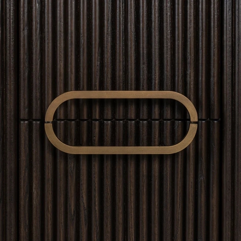 Product photograph of Luxor Brushed Brass Ribbed 1 Door Curved Bedside Cabinet from Choice Furniture Superstore.