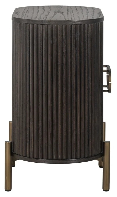 Product photograph of Luxor Brushed Brass Ribbed 1 Door Curved Bedside Cabinet from Choice Furniture Superstore.