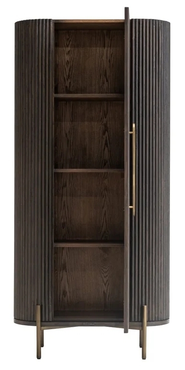 Product photograph of Luxor Brushed Brass Ribbed 1 Door Large Curved Cabinet from Choice Furniture Superstore.