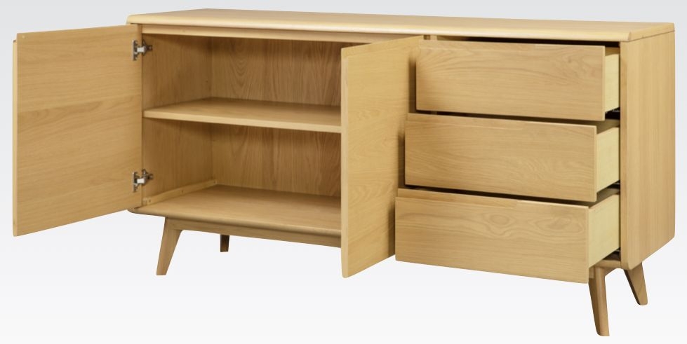 Product photograph of Carrington Scandinavian Style Oak Compact Sideboard 81cm With 2 Doors 3 Drawers from Choice Furniture Superstore.