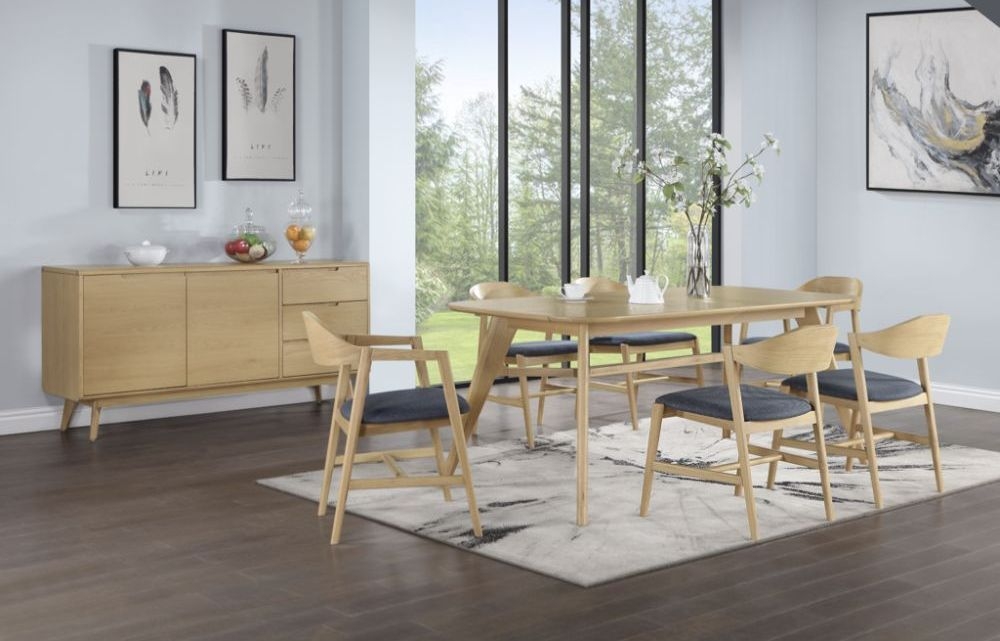 Product photograph of Carrington Scandinavian Style Oak Dining Set 140cm Seats 4 To 6 Diners Extending Rectangular Top - 6 Chairs from Choice Furniture Superstore.