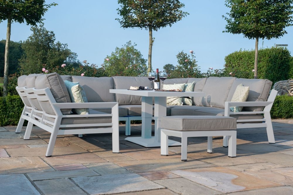 Maze New York White U Shaped Sofa Set with Rising Table and Footstool