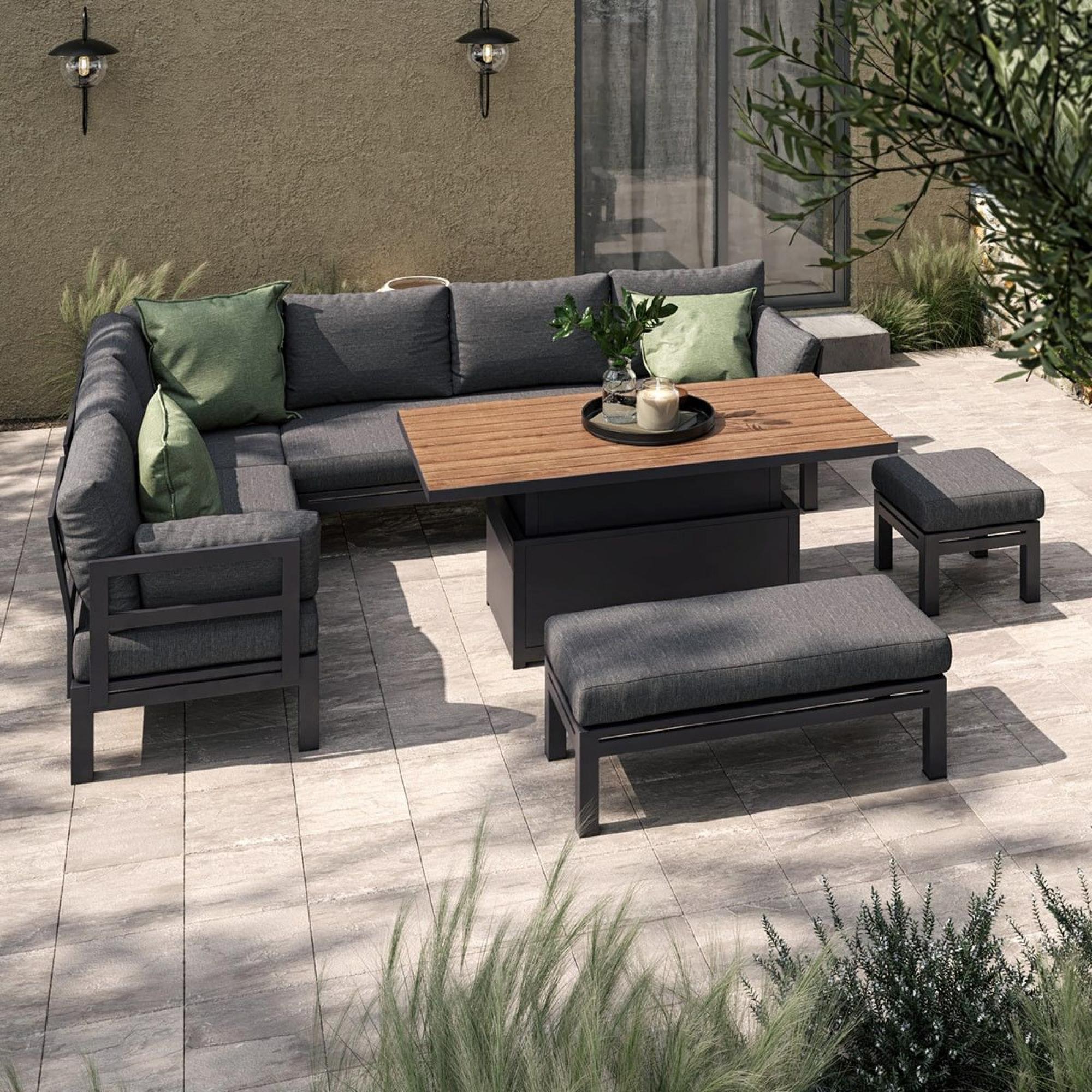 Product photograph of Maze Oslo Corner Sofa With Teak Gas Lift Rectangular Rising Table from Choice Furniture Superstore.
