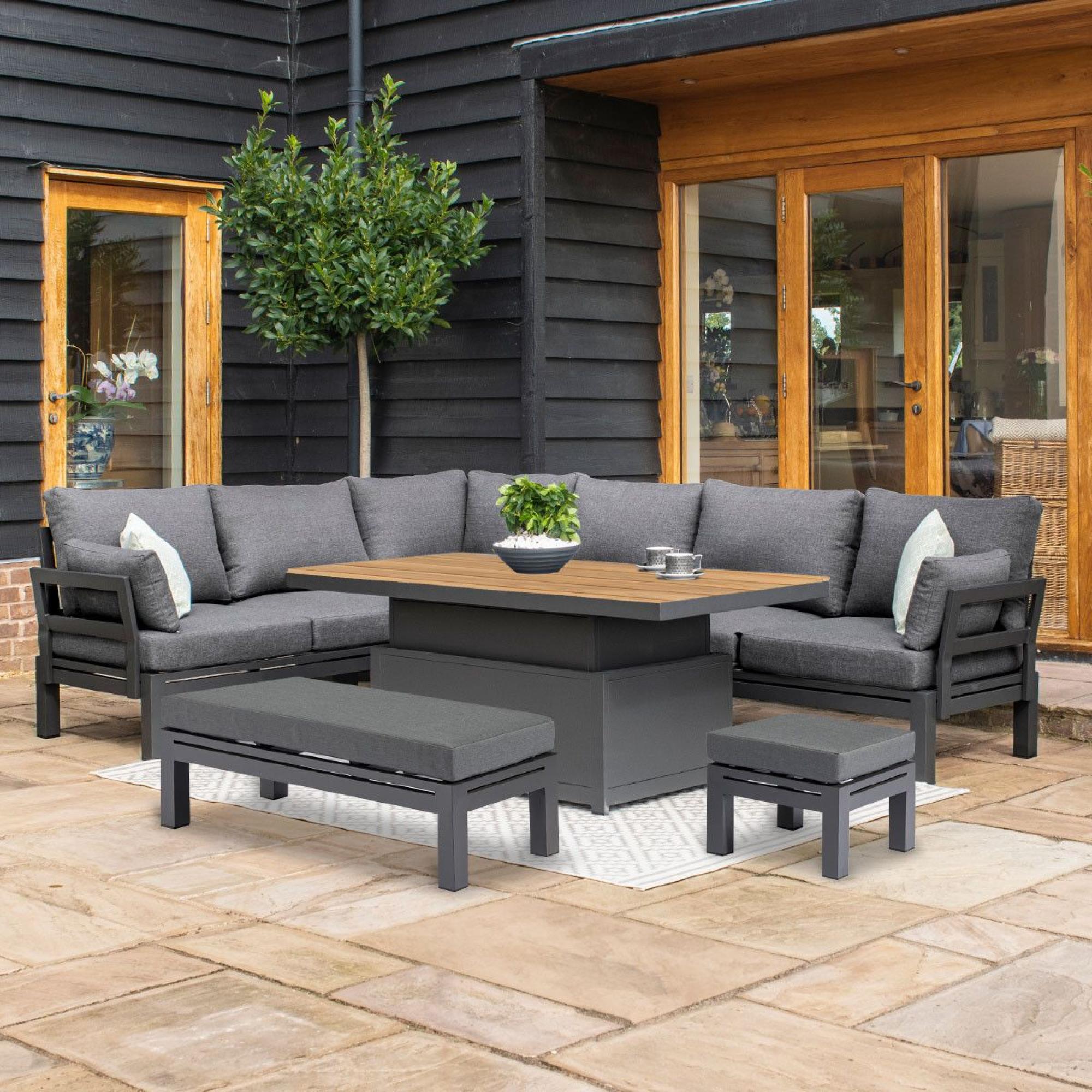 Product photograph of Maze Oslo Corner Sofa With Teak Gas Lift Rectangular Rising Table from Choice Furniture Superstore.
