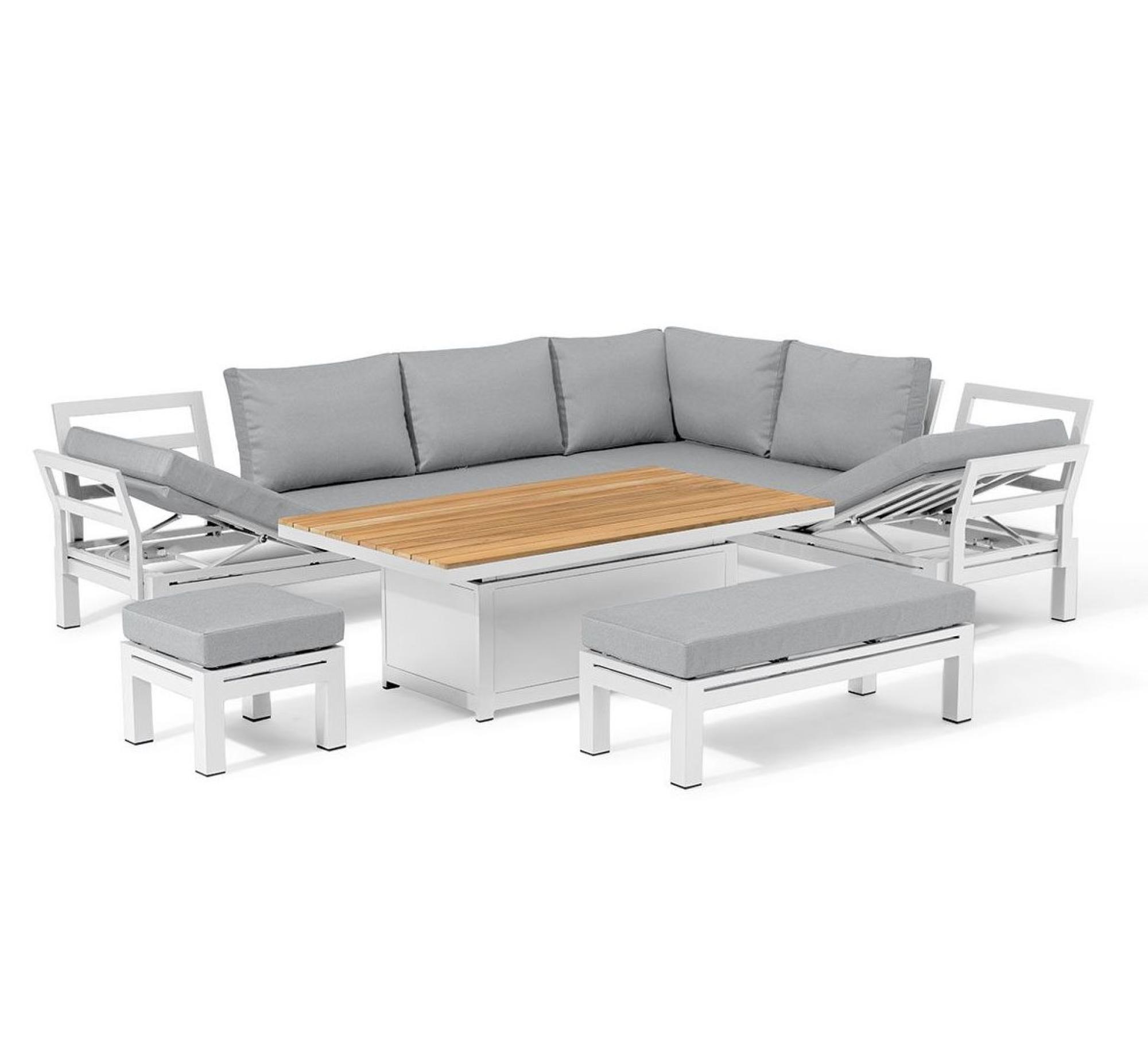 Product photograph of Maze Oslo White Corner Sofa With Teak Gas Lift Rectangular Rising Table from Choice Furniture Superstore.
