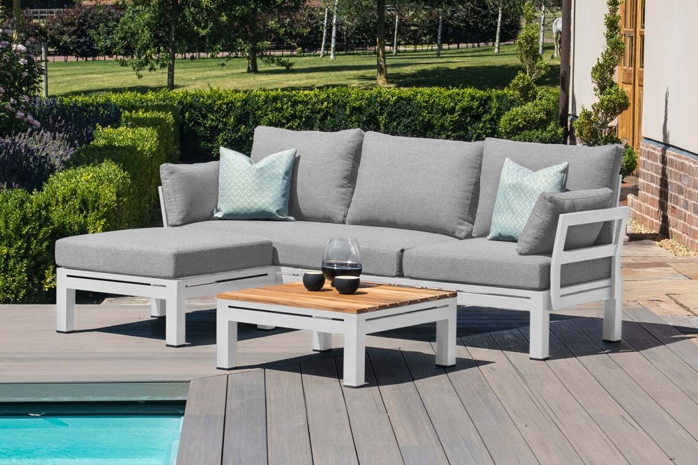 Maze Oslo Chaise White Sofa Set with Teak Coffee Table CFS UK