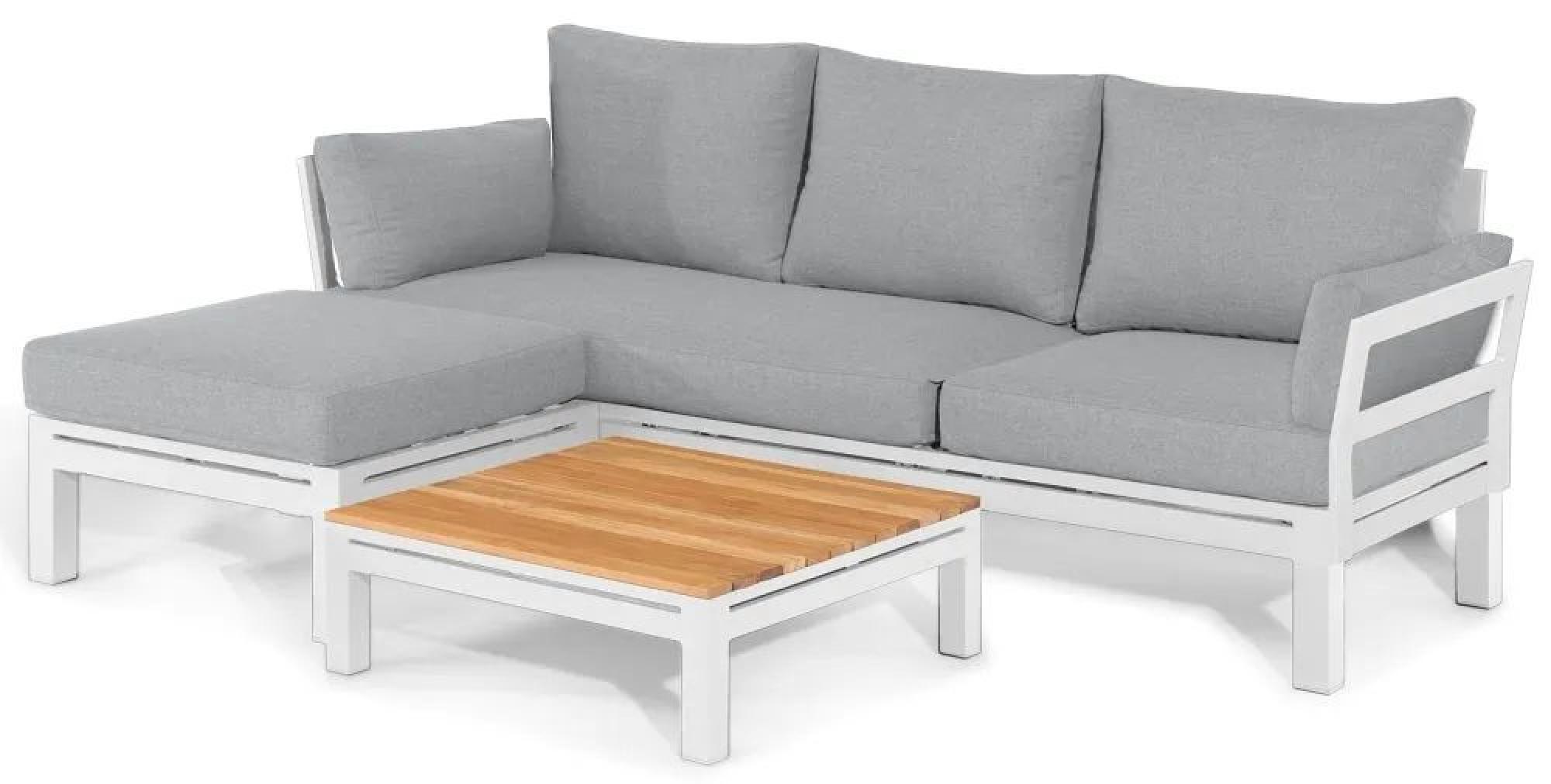 Product photograph of Maze Oslo Chaise White Sofa Set With Teak Coffee Table from Choice Furniture Superstore.