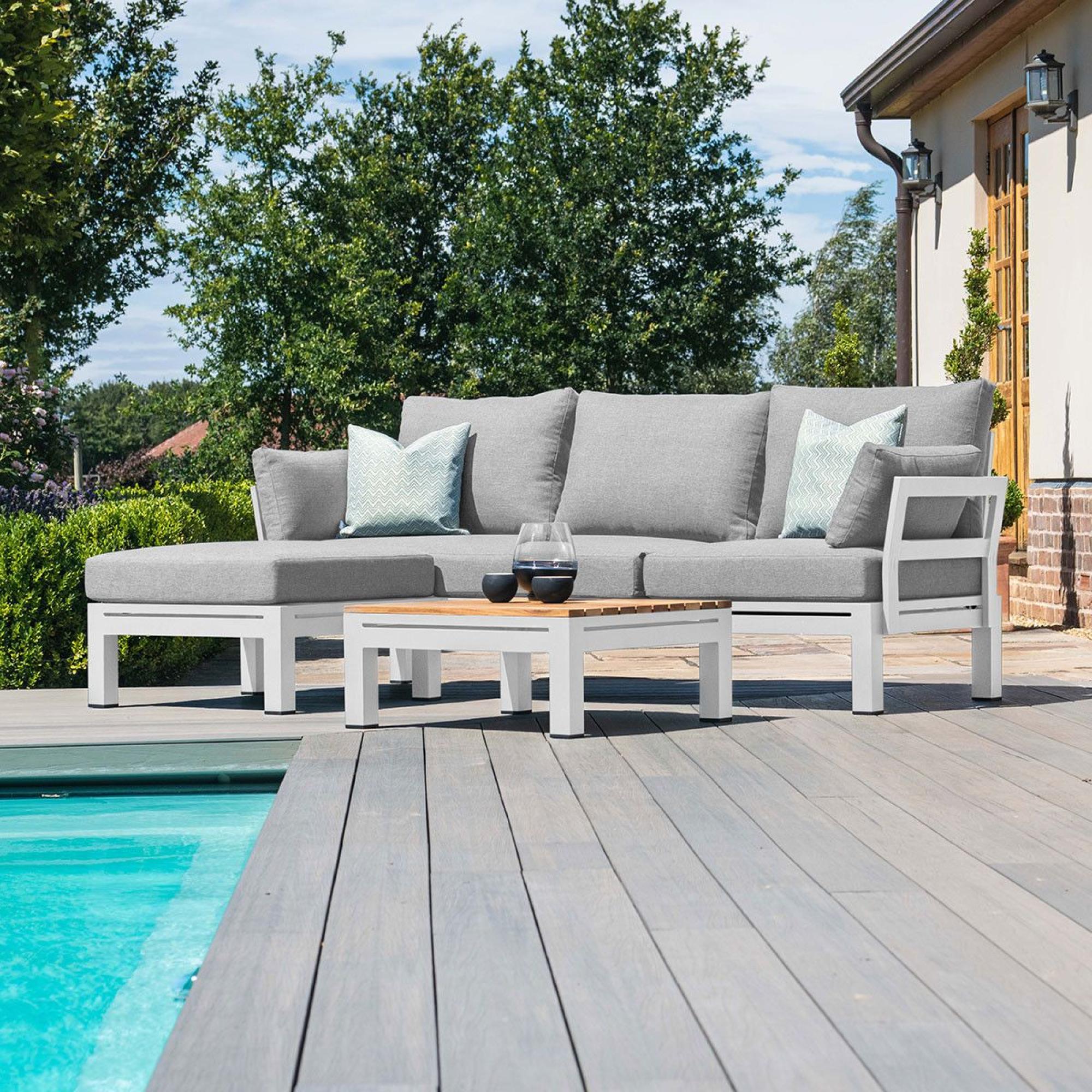 Product photograph of Maze Oslo Chaise White Sofa Set With Teak Coffee Table from Choice Furniture Superstore.