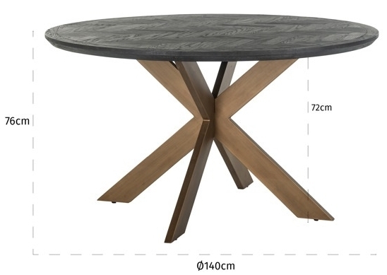 Product photograph of Blackbone Black Oak And Brass Round Dining Table - 140cm from Choice Furniture Superstore.