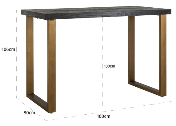 Product photograph of Blackbone Black Oak And Brass Dining Table - 160cm from Choice Furniture Superstore.