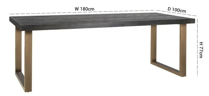 Product photograph of Blackbone Black Oak And Brass Dining Table - 180cm from Choice Furniture Superstore.