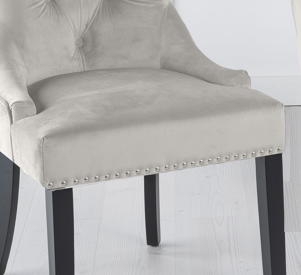Product photograph of Knocker Back Champagne Dining Chair Tufted Velvet Fabric Upholstered With Black Wooden Legs from Choice Furniture Superstore.