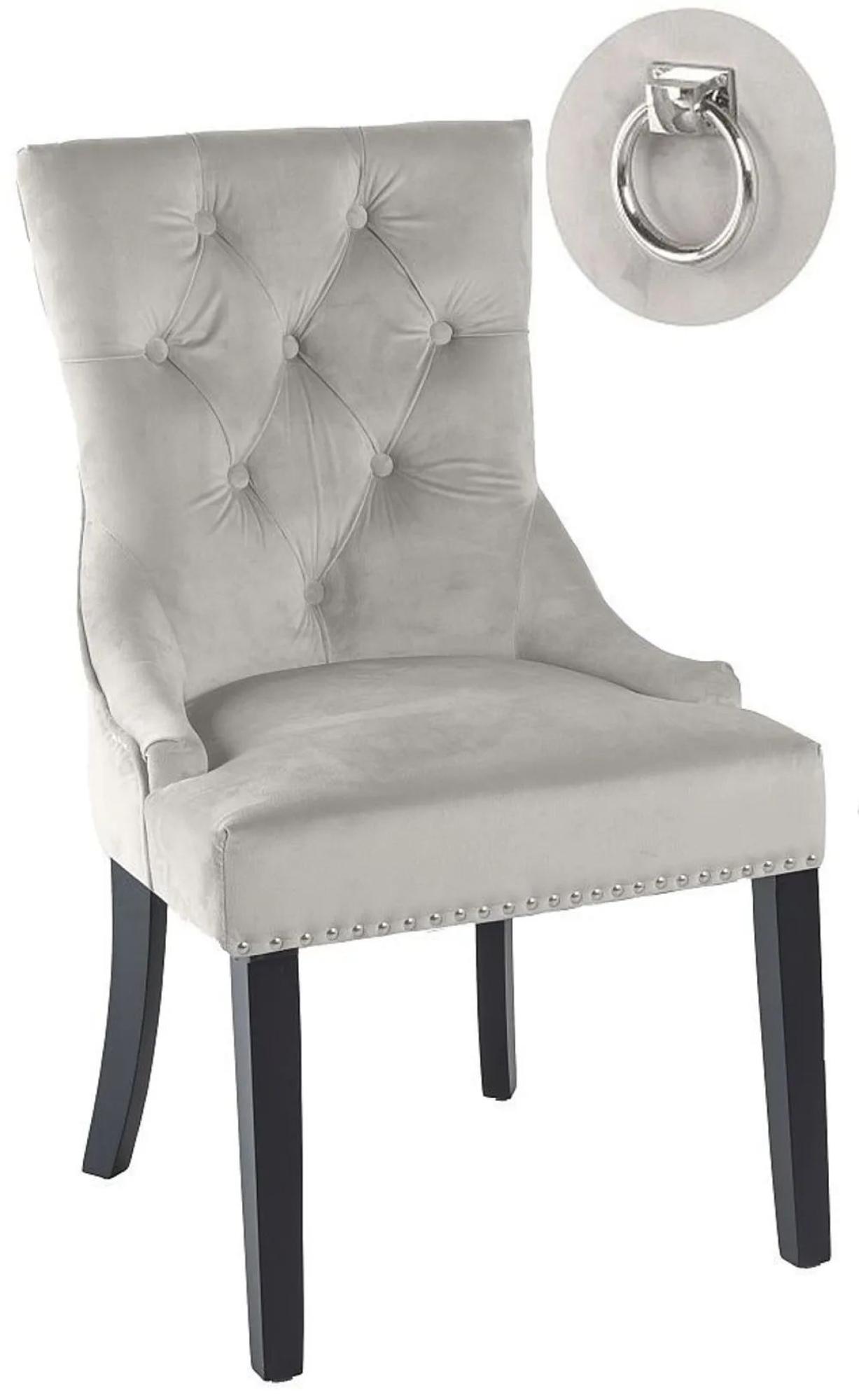 Product photograph of 2 X Knocker Back Champagne Dining Chair Velvet Fabric With Black Wooden Legs from Choice Furniture Superstore.